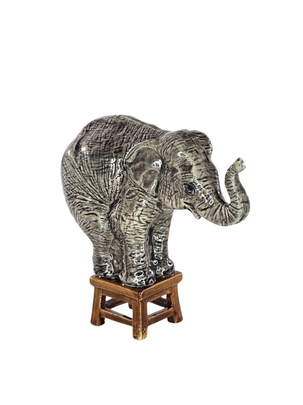 Klima Porcelain Circus Elephant Balancing On Stool Miniature Figurine Trunk Up